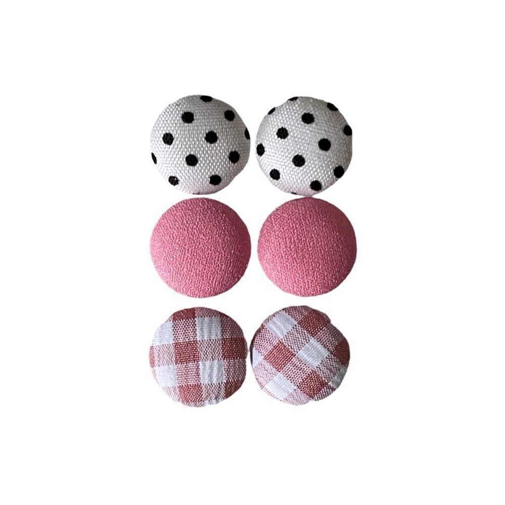 Cloth Bead Button Style Stud Earrings Multi Mixed Print 3 Piece Set OSFM